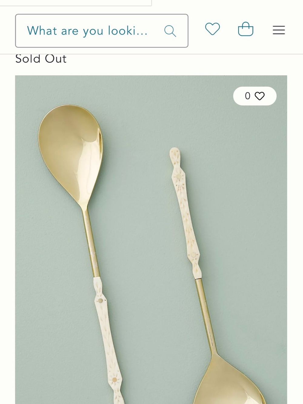 Anthropologie Gold Serving Spoons with Cream Decorative Handles